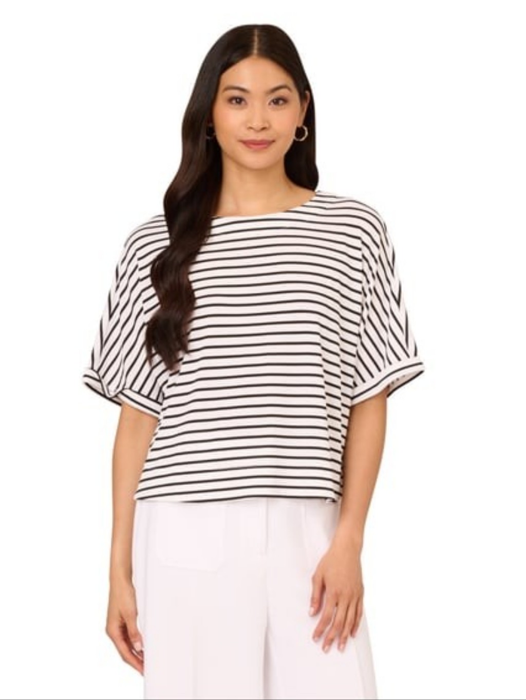 Adrianna Papell Printed Cropped Knit Dolman Sleeve Top With Button Back, Size Xl